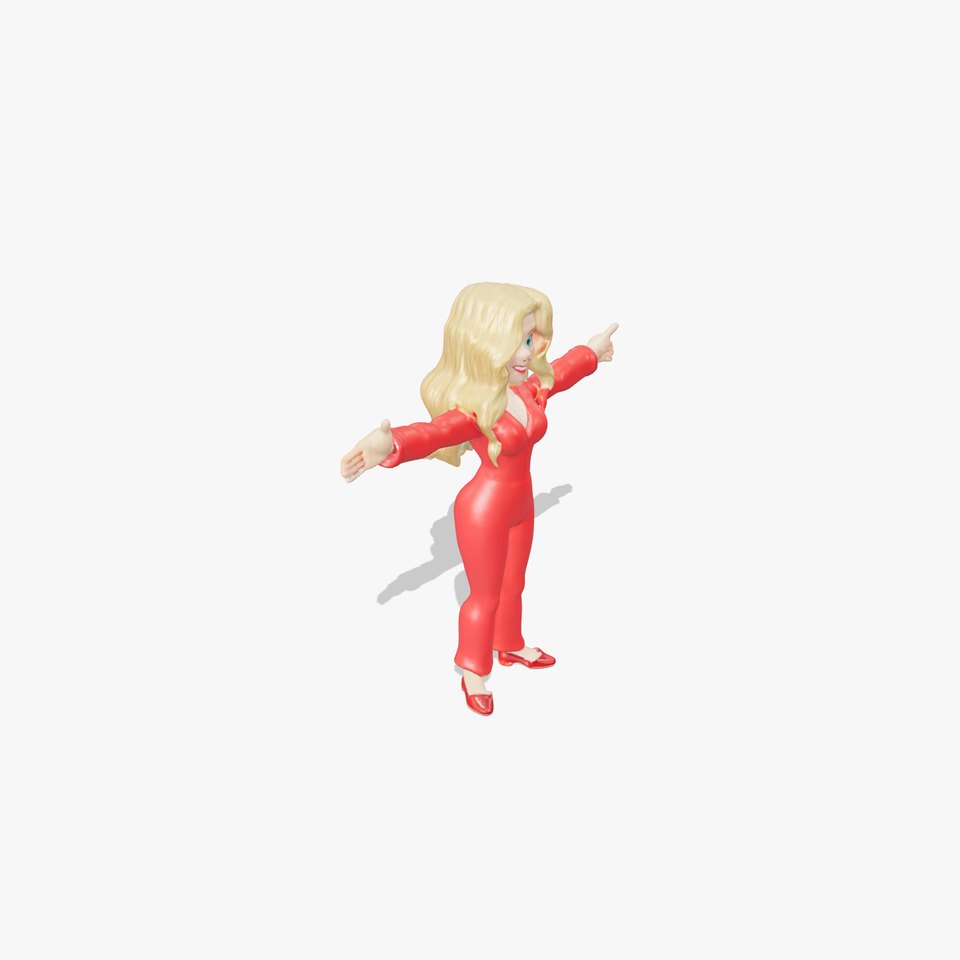 Blonde Female Character in Red Suit Rigged and Animated